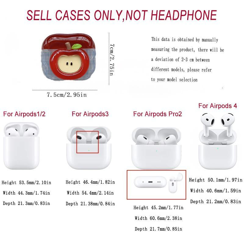 3D Apple Design Earphone Case with Chain, Cute Earphone Cover, Earphone Protector Cover for Airpods 1 2 3 4 Pro Pro2, Headset, Headphone Accessories